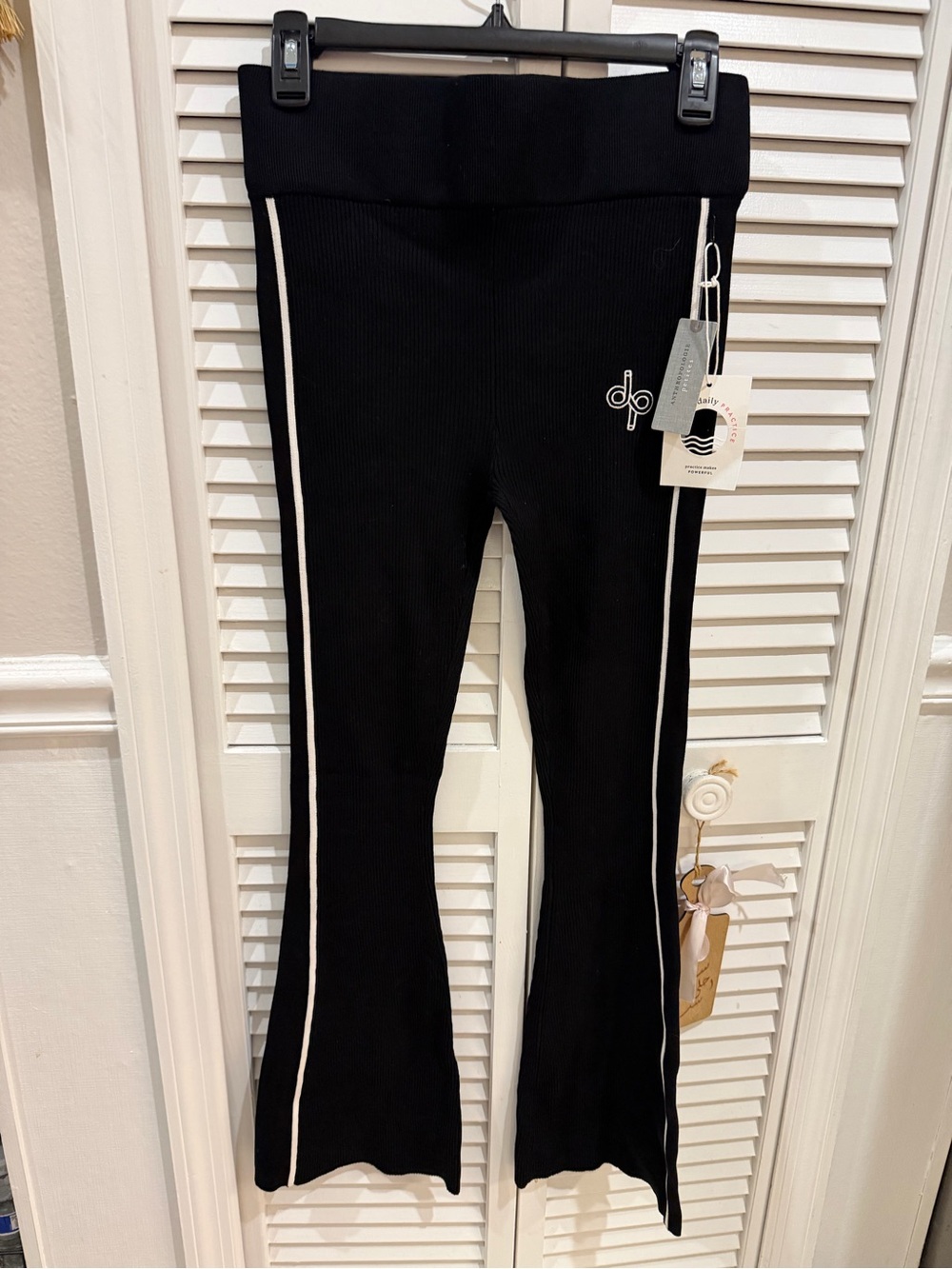 Anthropologie Black Leggings with White Side Piping